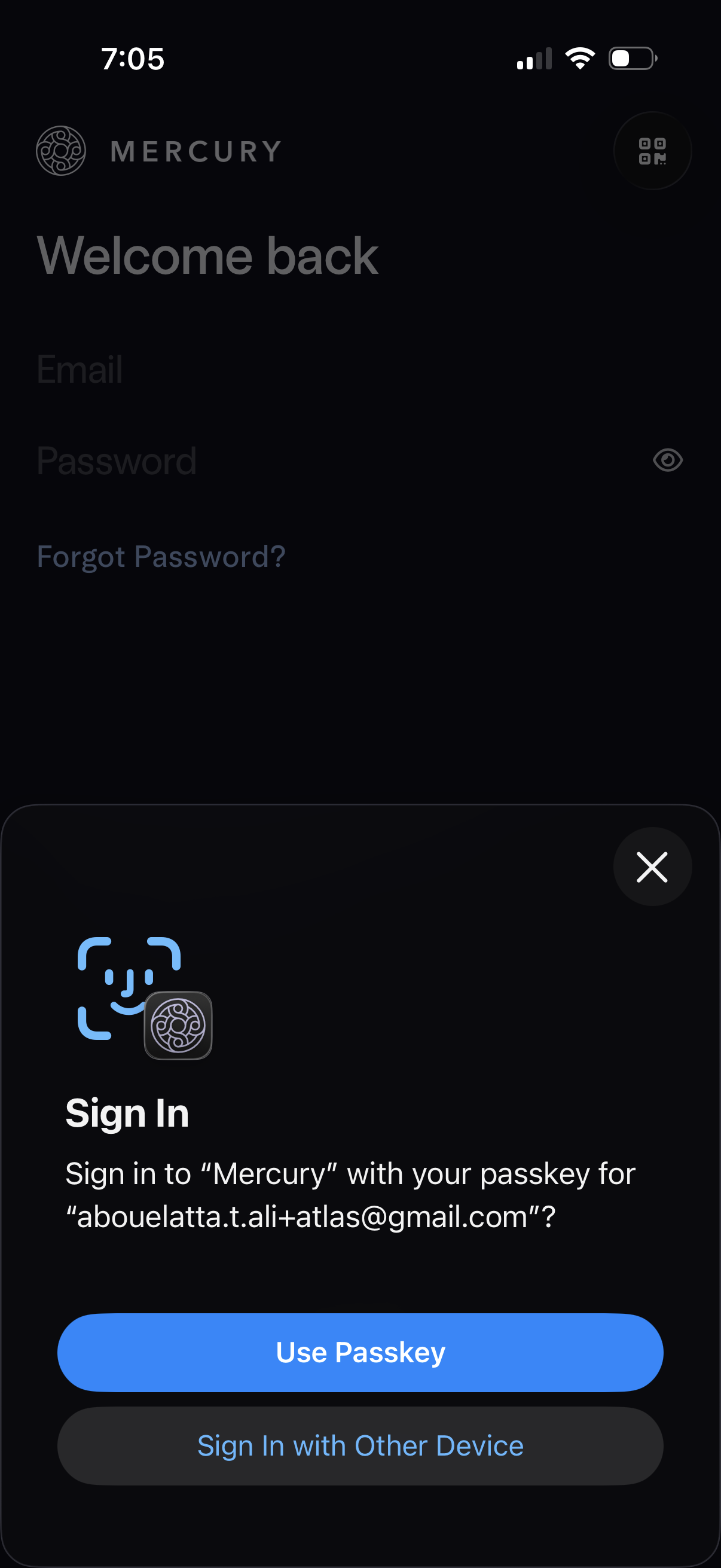 mercury login screenshot